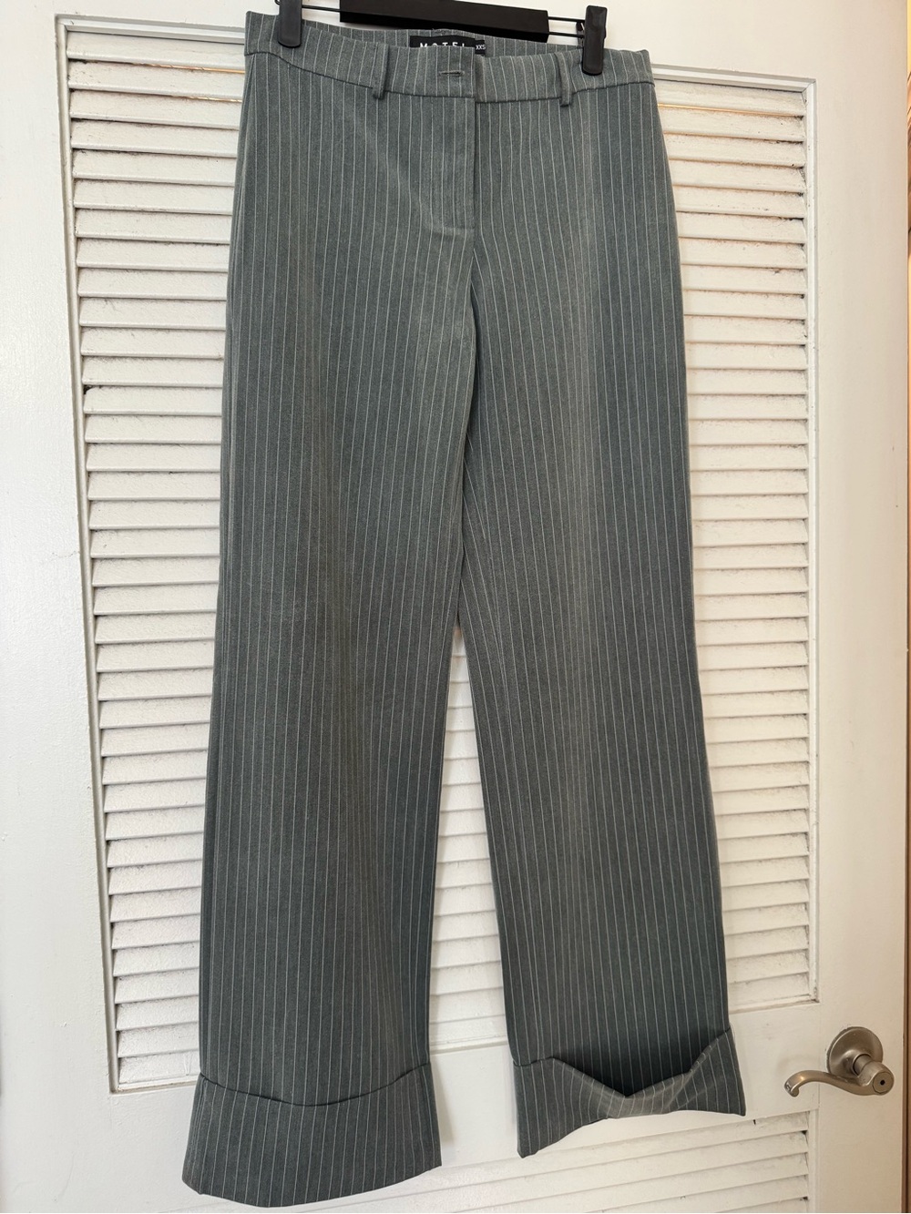Motel Rocks Grey Pinstripe Wide Leg Trousers